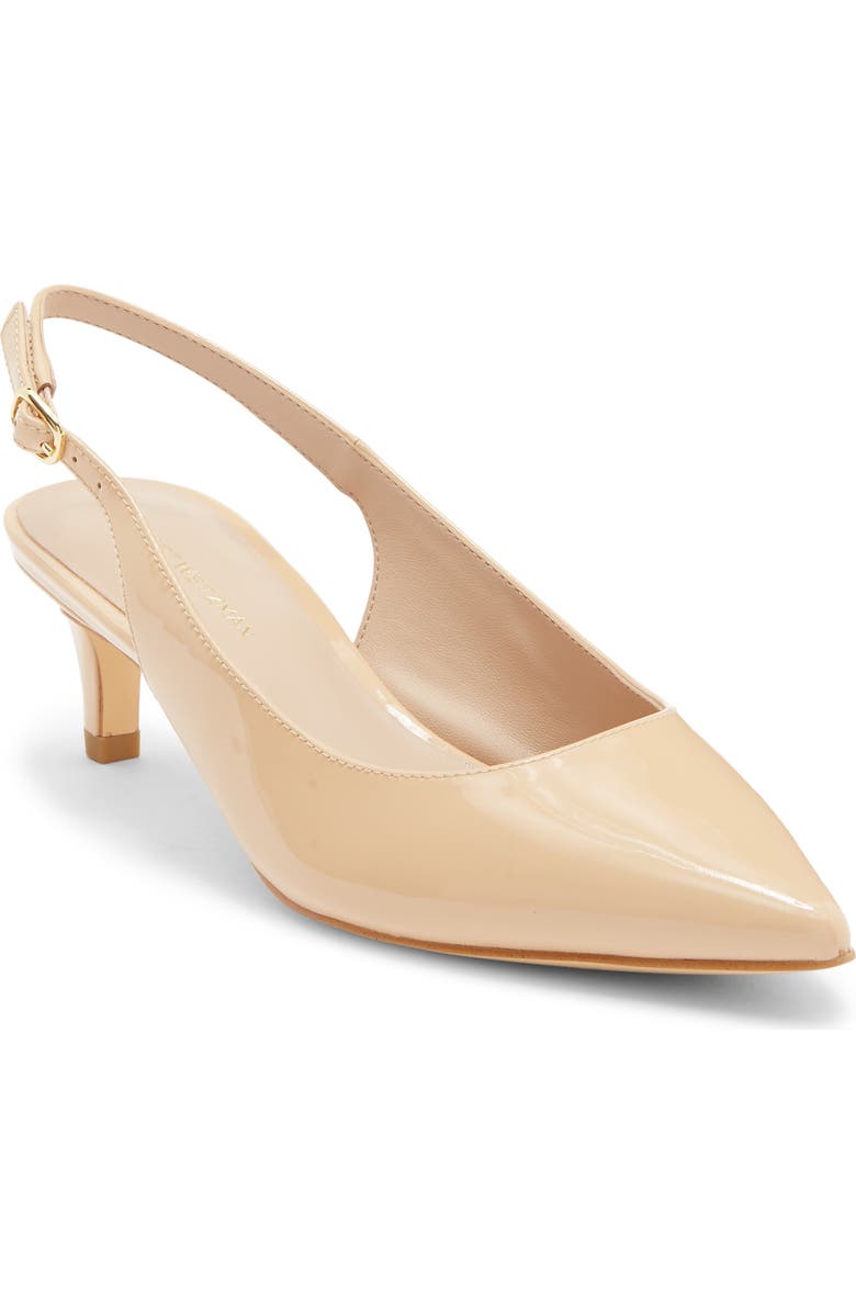 Stuart Weitzman Dancer 50 Kitten Heel Slingback Pump, Main, color, Golden Beige