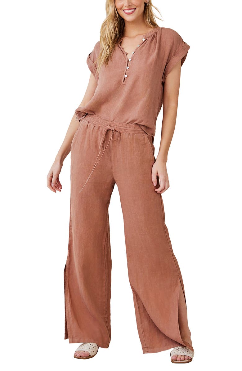Bella Dahl Side Slit Wide Leg Linen Drawstring Pants, Alternate, color, 