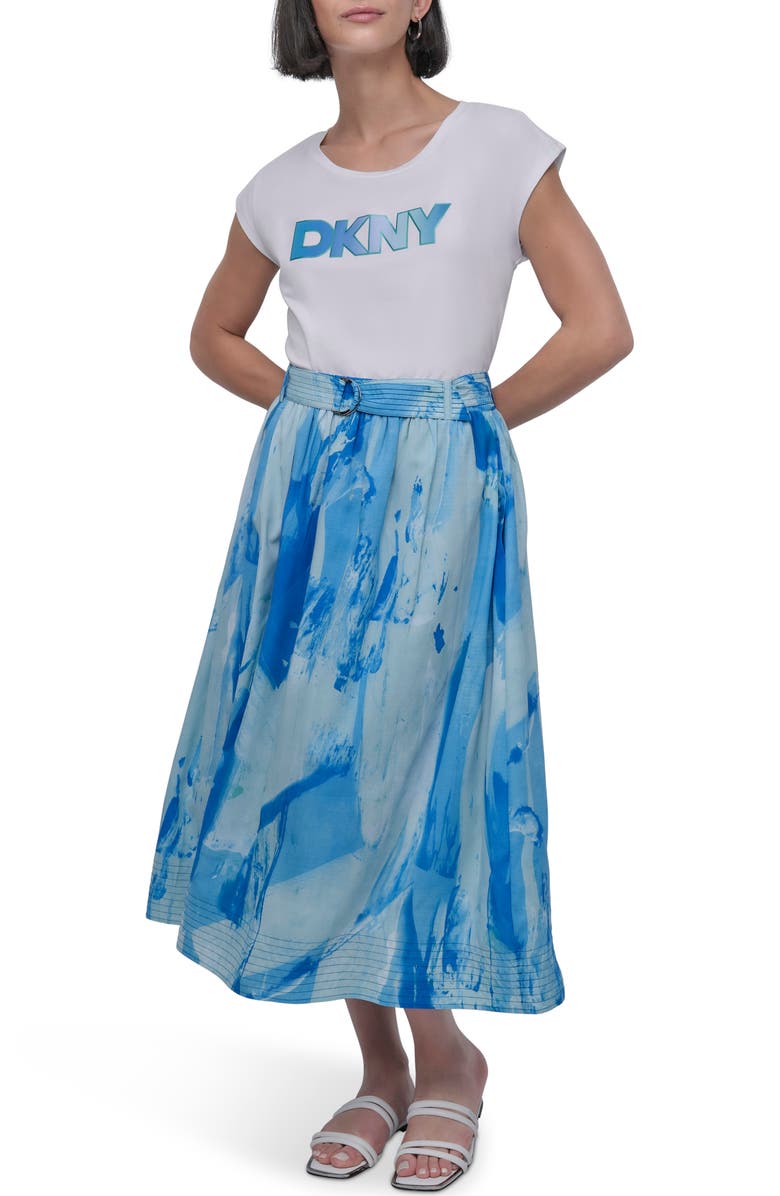 DKNY Belted Parachute Midi Skirt, Alternate, color, 