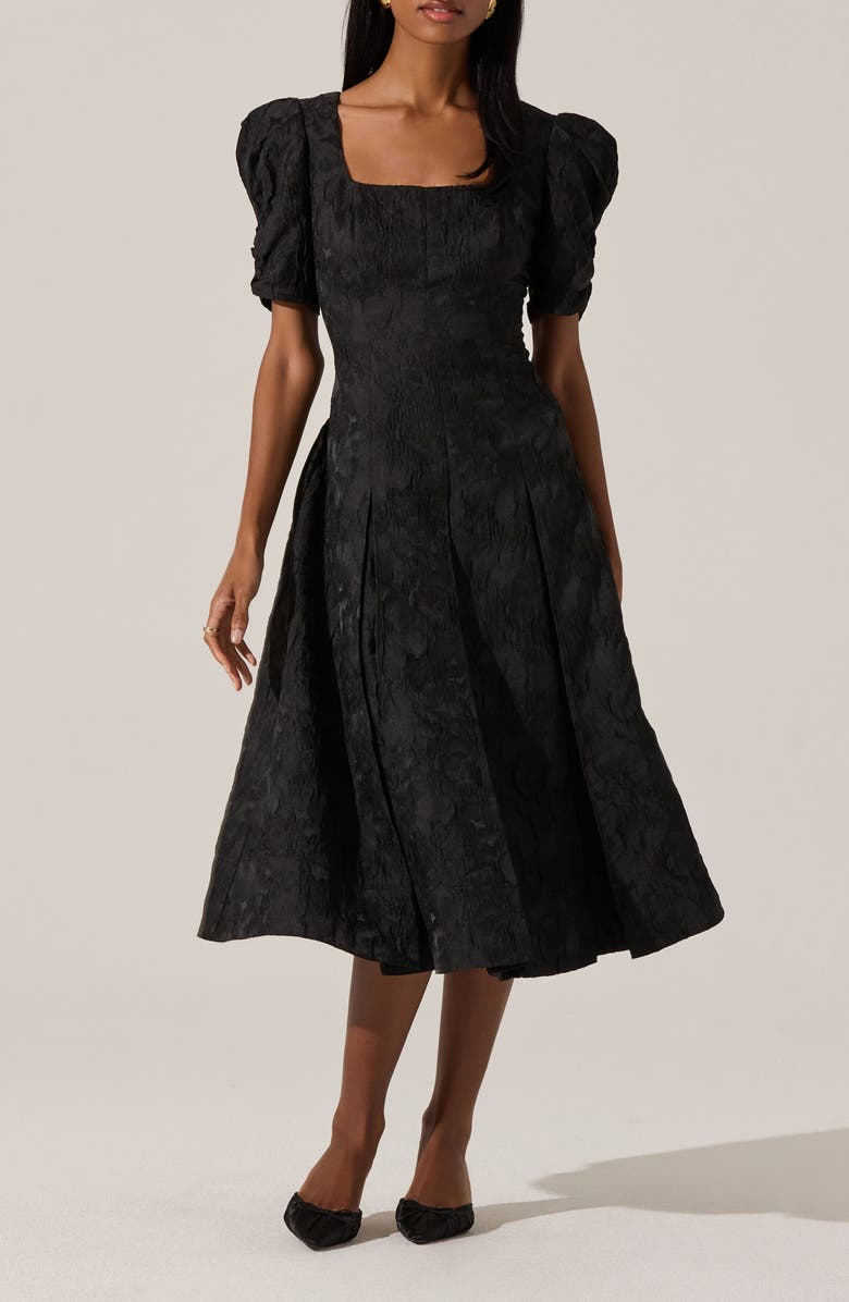 ASTR the Label Mosella Puff Sleeve Midi Dress, Main, color, Black