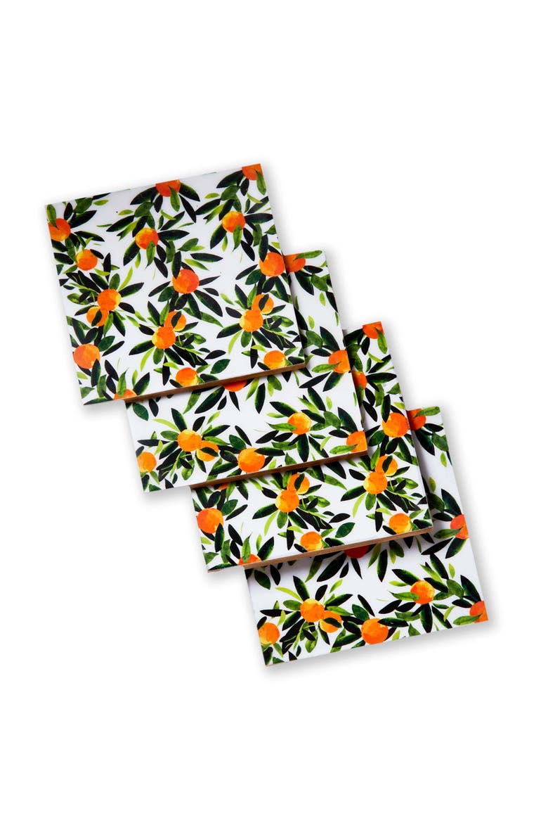 Citrus Grove Wooden Coasters Set of 4 - Multicolor Drinkware, Main, color, Green