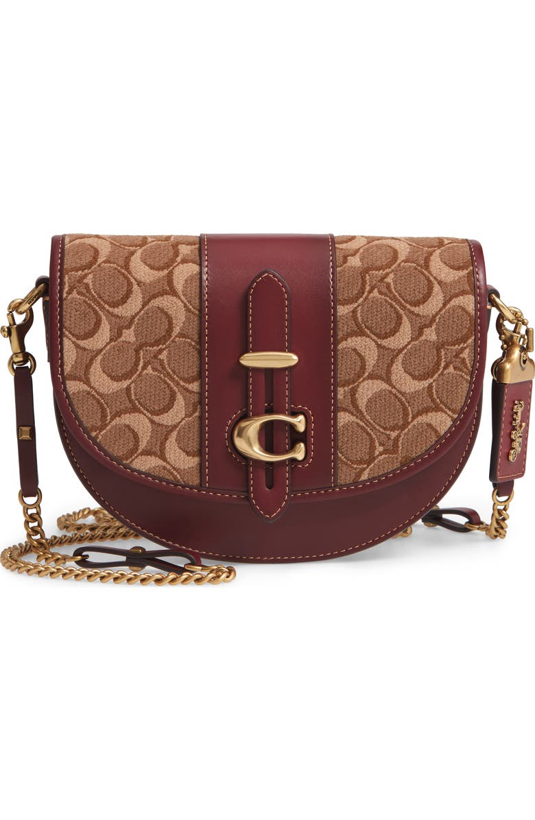 COACH Saddle 20 Signature Jacquard & Leather Crossbody Bag, Main, color,