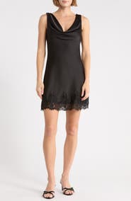 Lush Lace Trim Cowl Neck Minidress