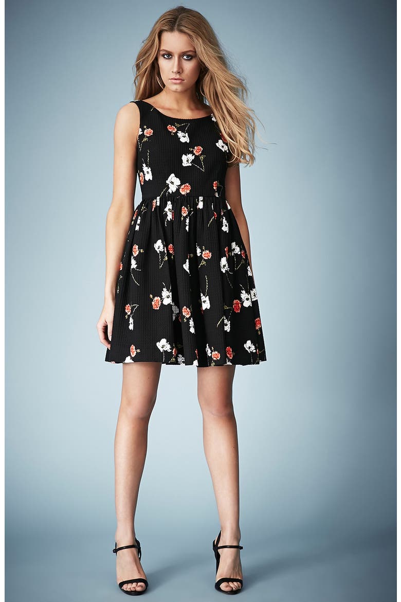 Kate Moss for Topshop Pansy Waffle Dress, Alternate, color, BLACK