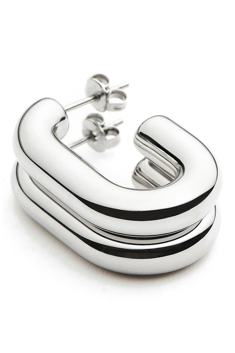 Chubby Oval Medium Hoop Earrings, Alternate, color, SILVER