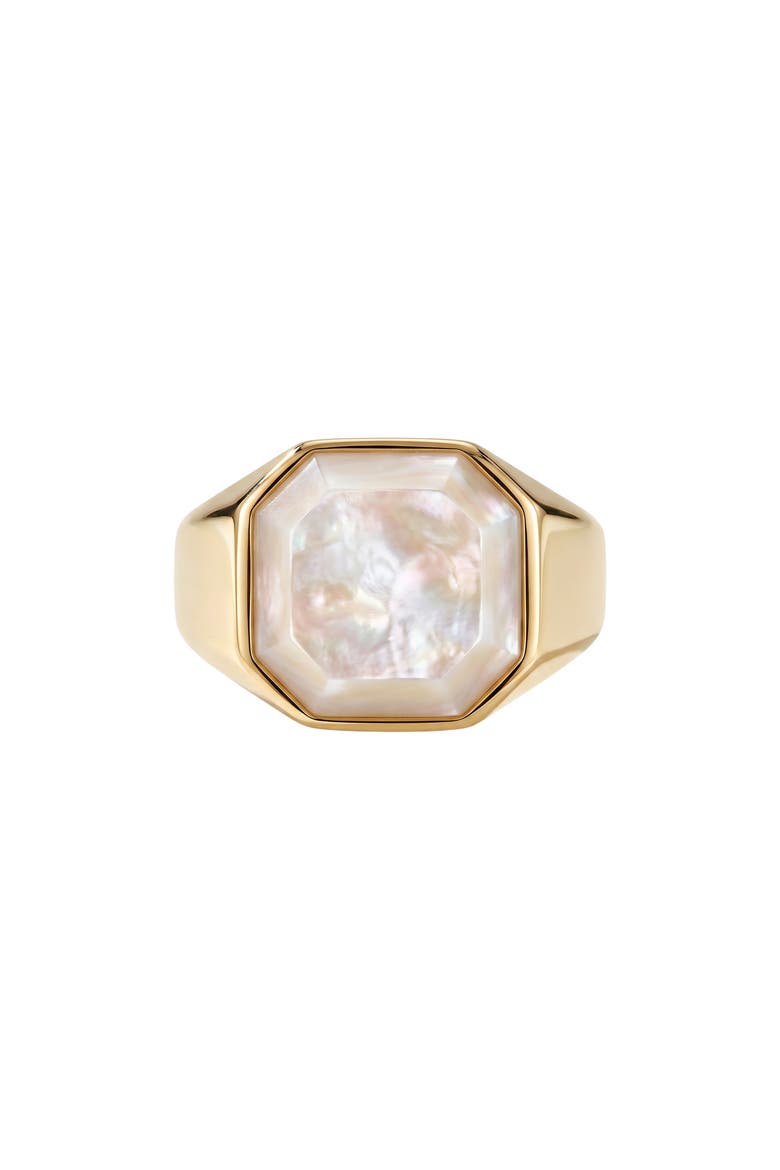Octagon Mother of Pearl Signet Ring, Main, color, GOLD