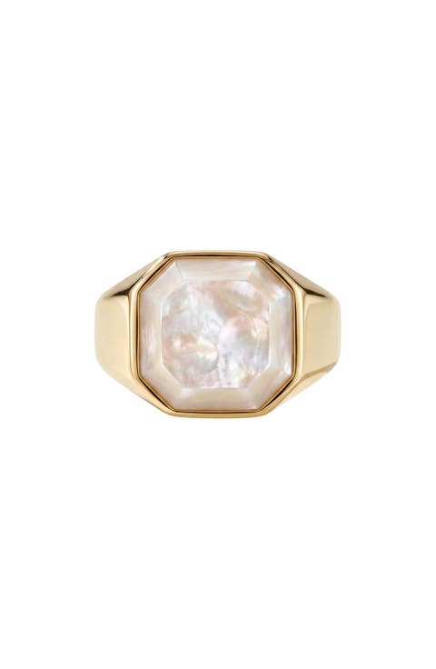 Octagon Mother of Pearl Signet Ring