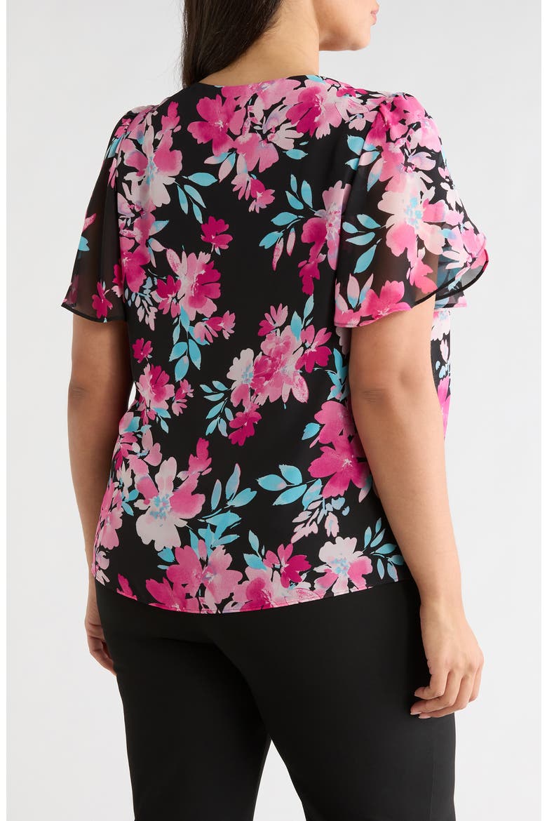 Floral Print Tulip Sleeve Top, Alternate, color, BLACK MULTI