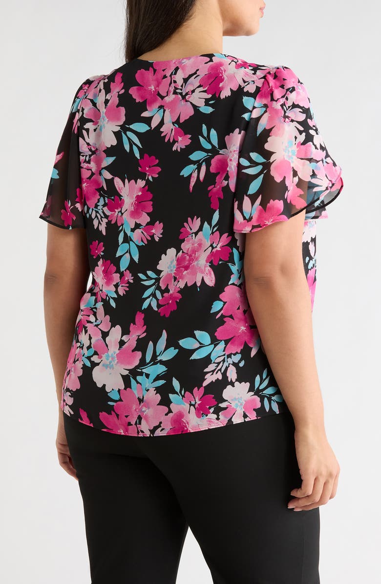 KASPER Floral Print Tulip Sleeve Top, Alternate, color,