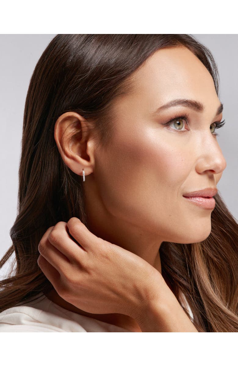 ZARUX White Diamond Pavé Huggie Hoops, Alternate, color,