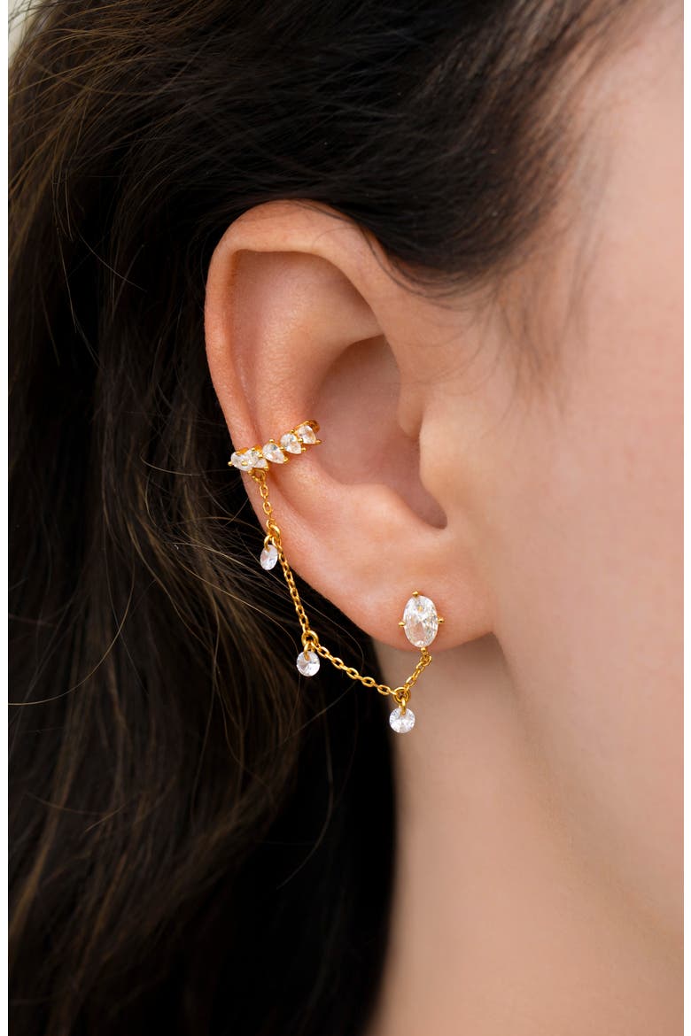 Dew You Chain Stud Ear Cuff, Alternate, color, GOLD