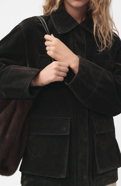 Mango Velvet Finish Coat With Removable Faux-fur Collar In Brown