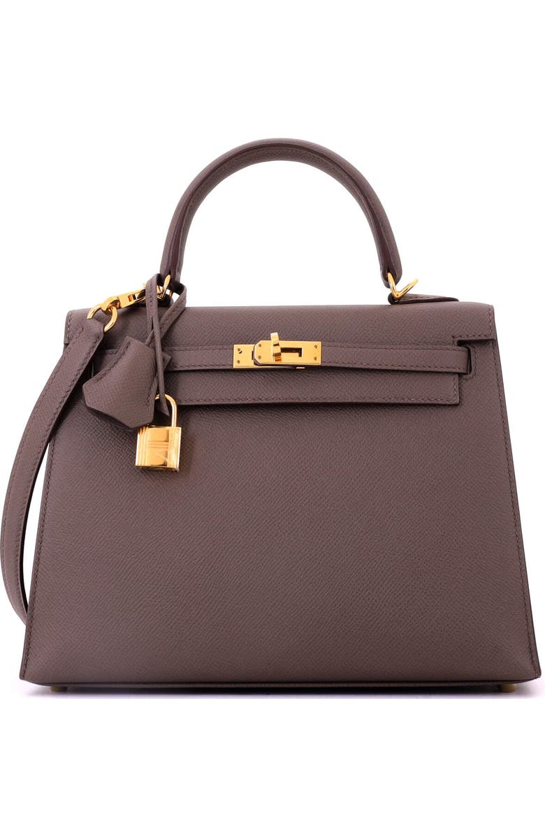 Pre-Owned Hermes Kelly Handbag Grey Epsom with Gold Hardware 25, Main, color, Etain