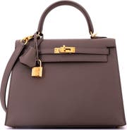 Pre-Owned Hermes Kelly Handbag Grey Epsom with Gold Hardware 25