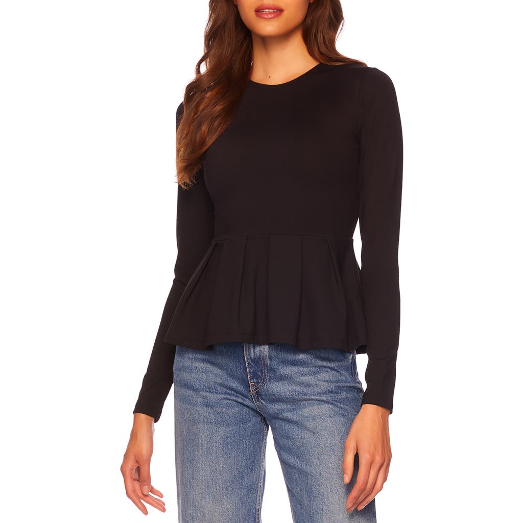Susana Monaco Long Sleeve Peplum Top In Black