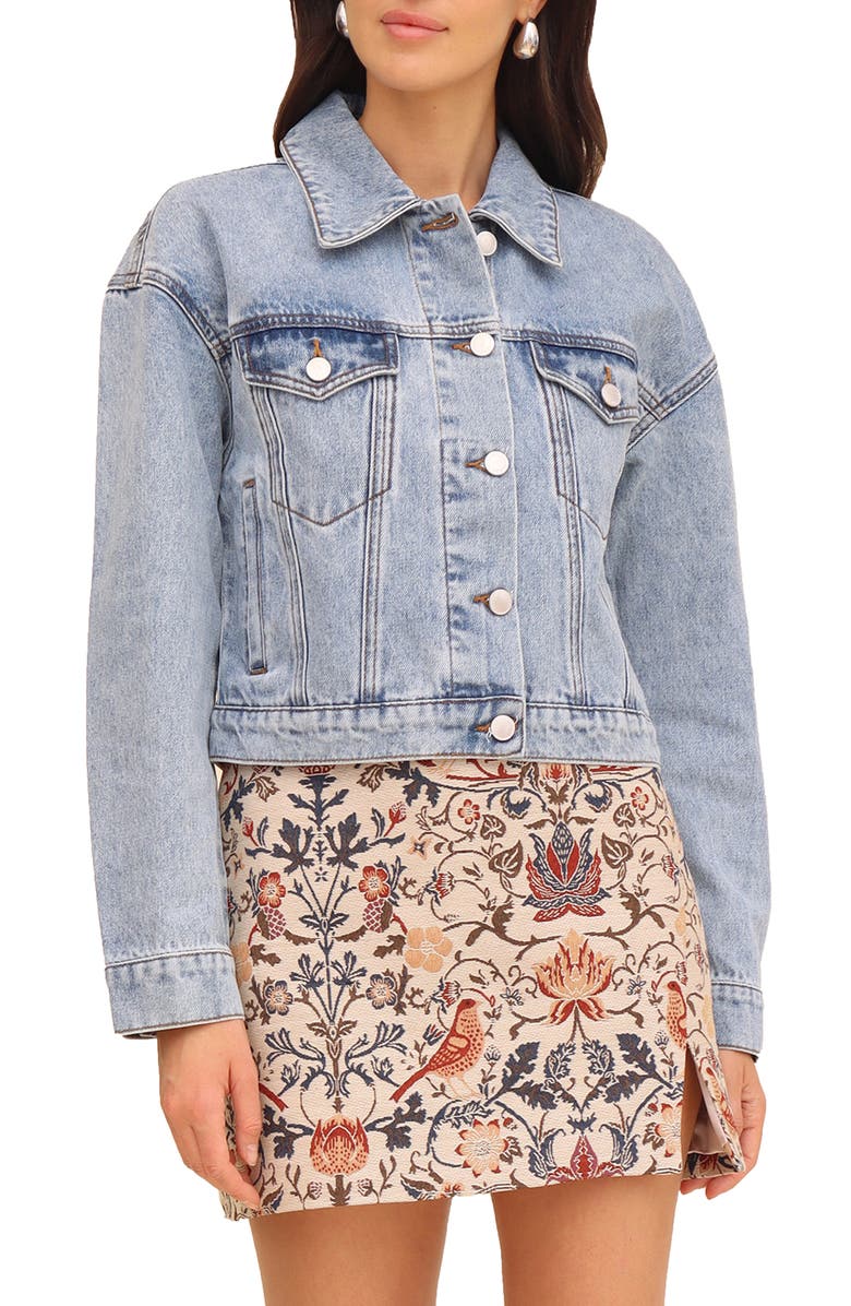 Avec Les Filles Jacquard Heart Inset Denim Trucker Jacket, Alternate, color, 