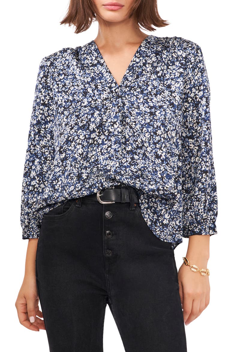 Fresh Blooms V-Neck Top, Main, color, VINTAGE BLUE