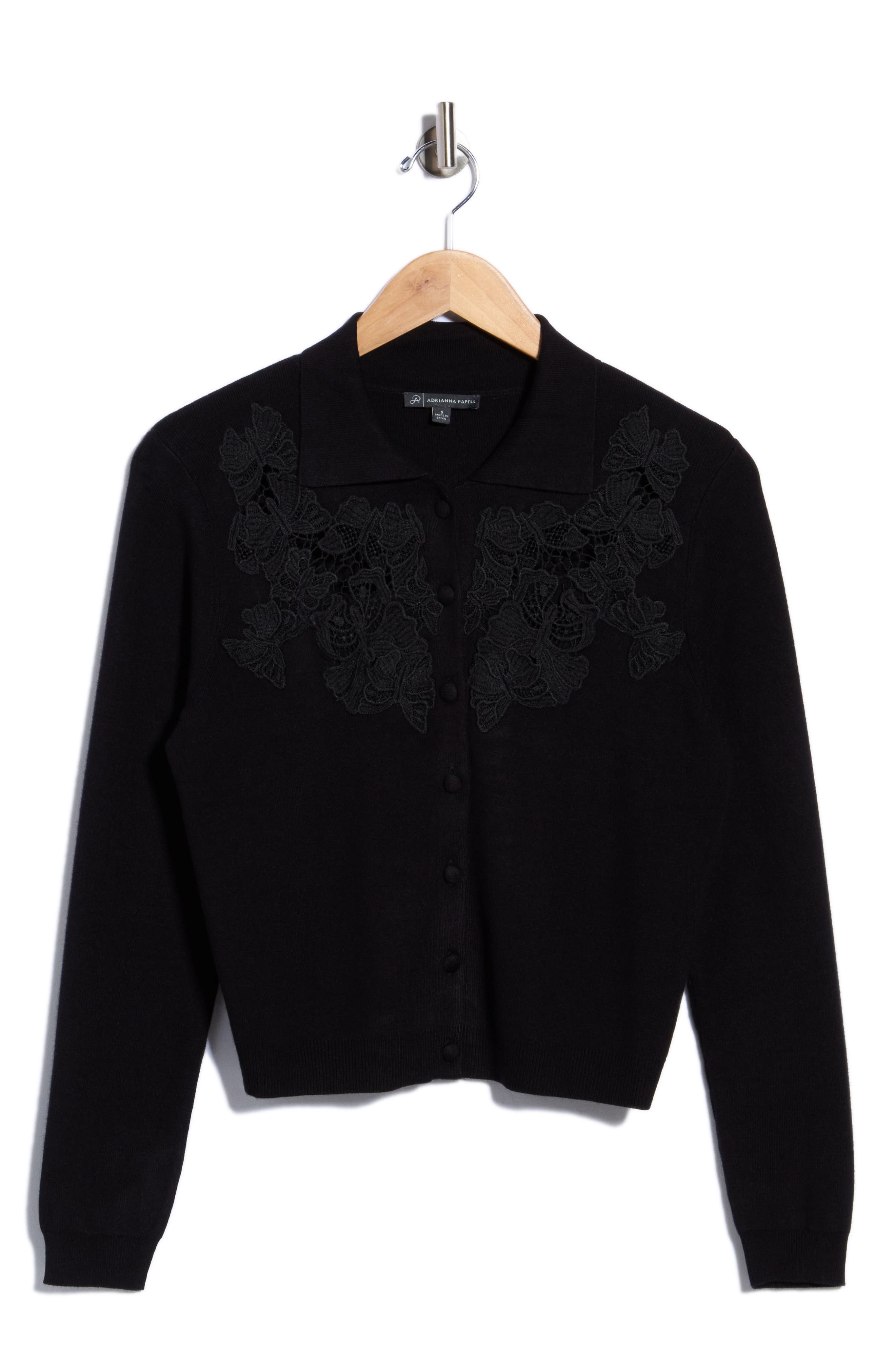 Lace Appliqu Polo Cardigan