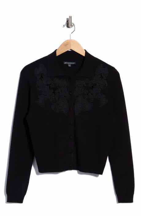 Lace Appliqu Polo Cardigan