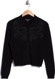 Adrianna Papell Lace Appliqu Polo Cardigan