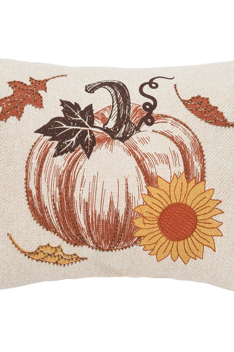 Harvest Time Pumpkin w/ Sunflower Mini Accent Pillow 13" x 18", Alternate, color, Brown