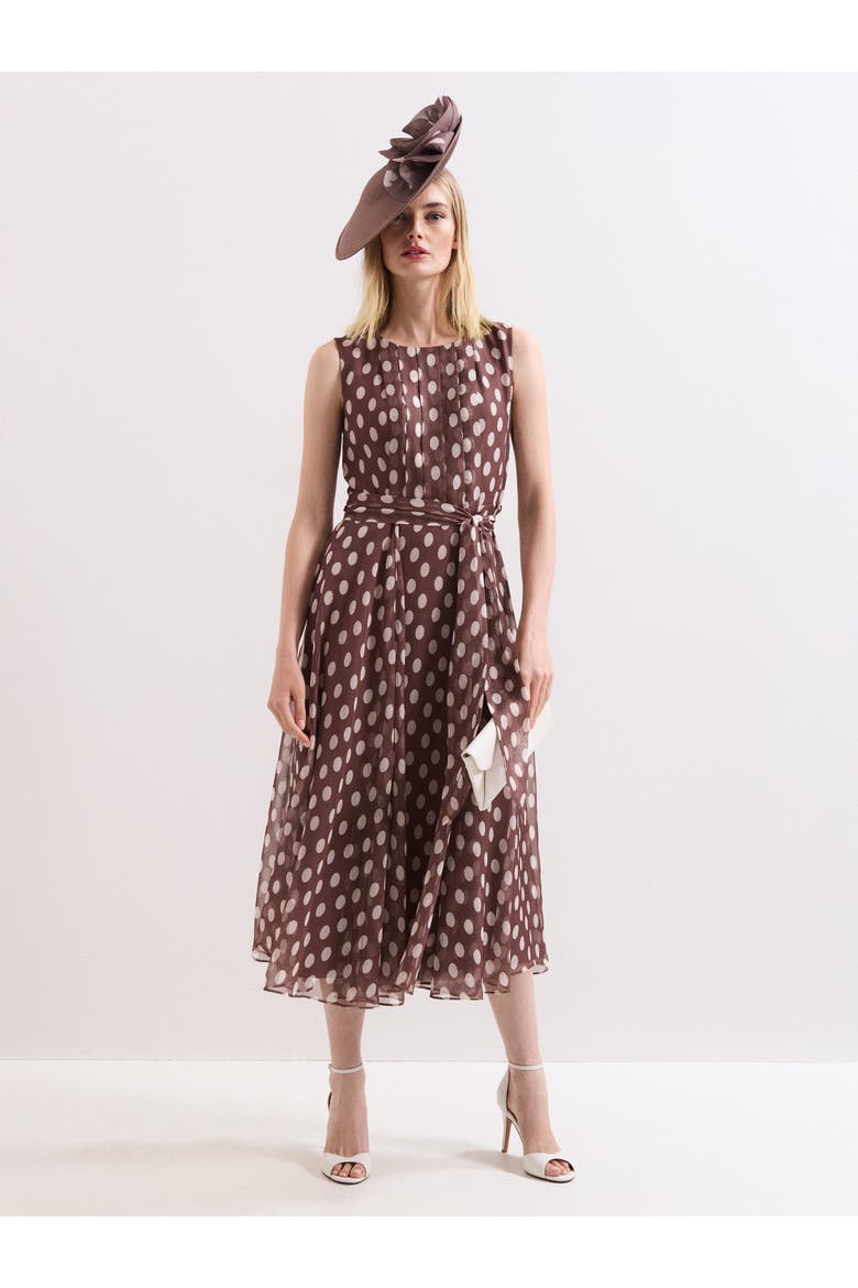 Lucinda Midi Spot Dress, Main, color, Latte