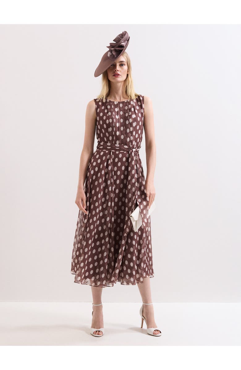 Phase Eight Lucinda Midi Spot Dress, Main, color, Latte