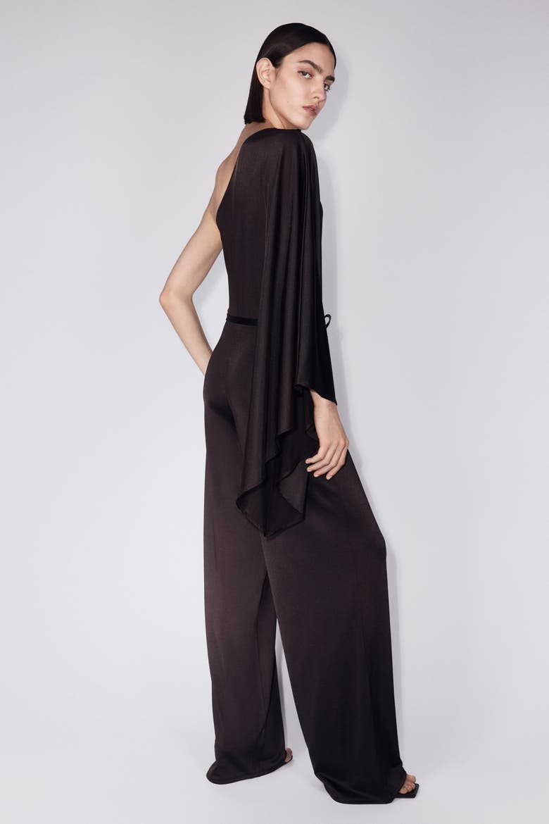 Tie-belt One-shoulder Jumpsuit, Alternate, color, Burgundy