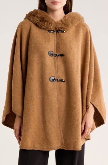 Nanette Lepore Hooded Faux Fur Ruana In Brown
