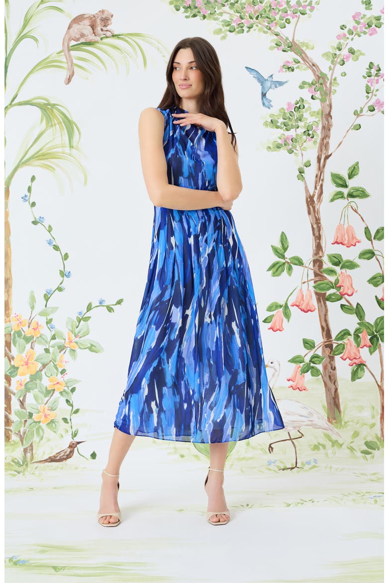 Abstract Print Crepe Chiffon Dress, Alternate, color, NAVY BLUE