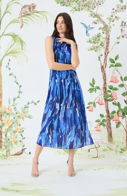 Maggy London Abstract Print Crepe Chiffon Dress In Navy Blue