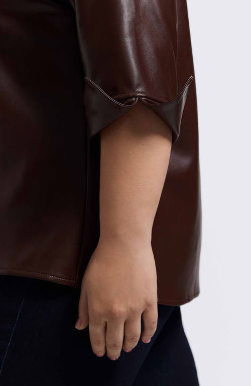 Foxcroft Agnes Faux Leather Long Sleeve Popover Top In Brown