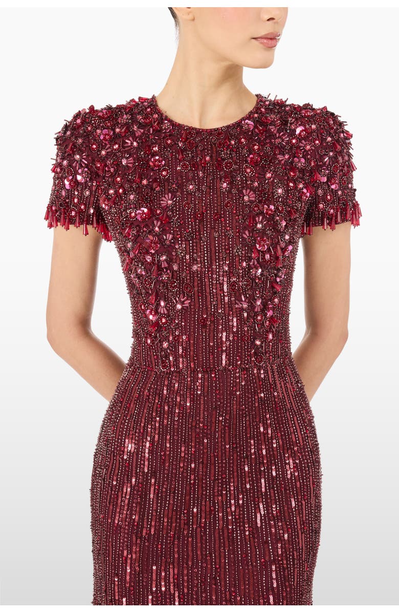 Jenny Packham Eliza Beaded Maxi Dress, Alternate, color, Cardinal