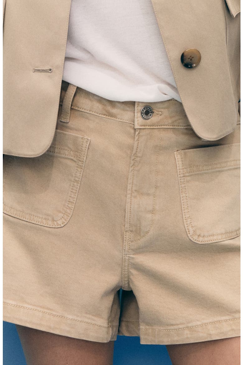 High Waist Patch Pocket Denim Shorts, Alternate, color, SAND