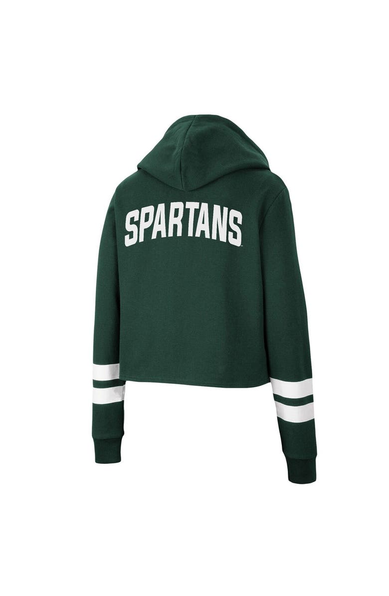 COLOSSEUM Women's Colosseum Green Michigan State Spartans Throwback Stripe Cropped Pullover Hoodie, Alternate, color, 