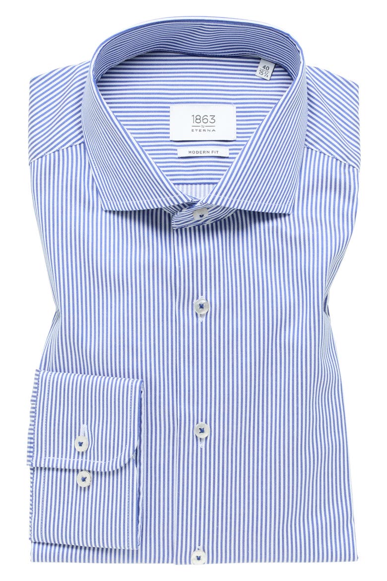 Banker Stripe Non-Iron Cotton Twill Dress Shirt, Alternate, color, BLUE