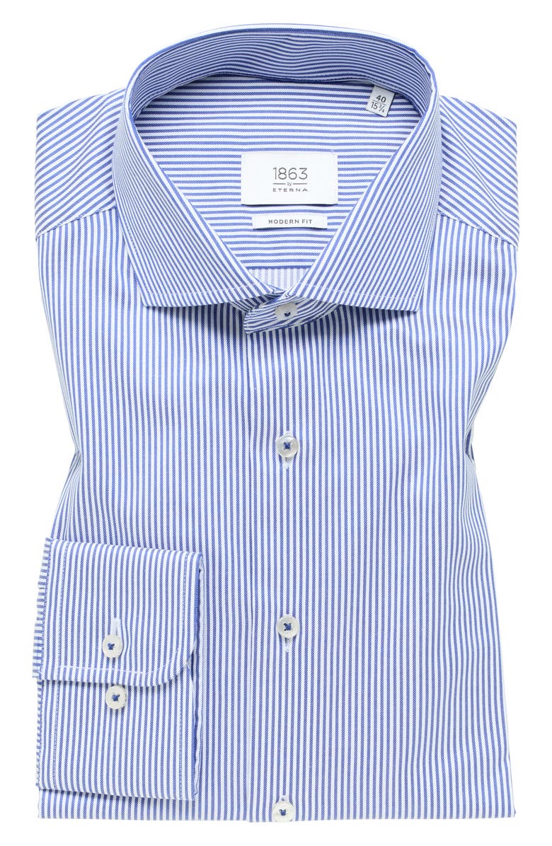 1863 by Eterna Banker Stripe Non-Iron Cotton Twill Dress Shirt, Alternate, color, Blue