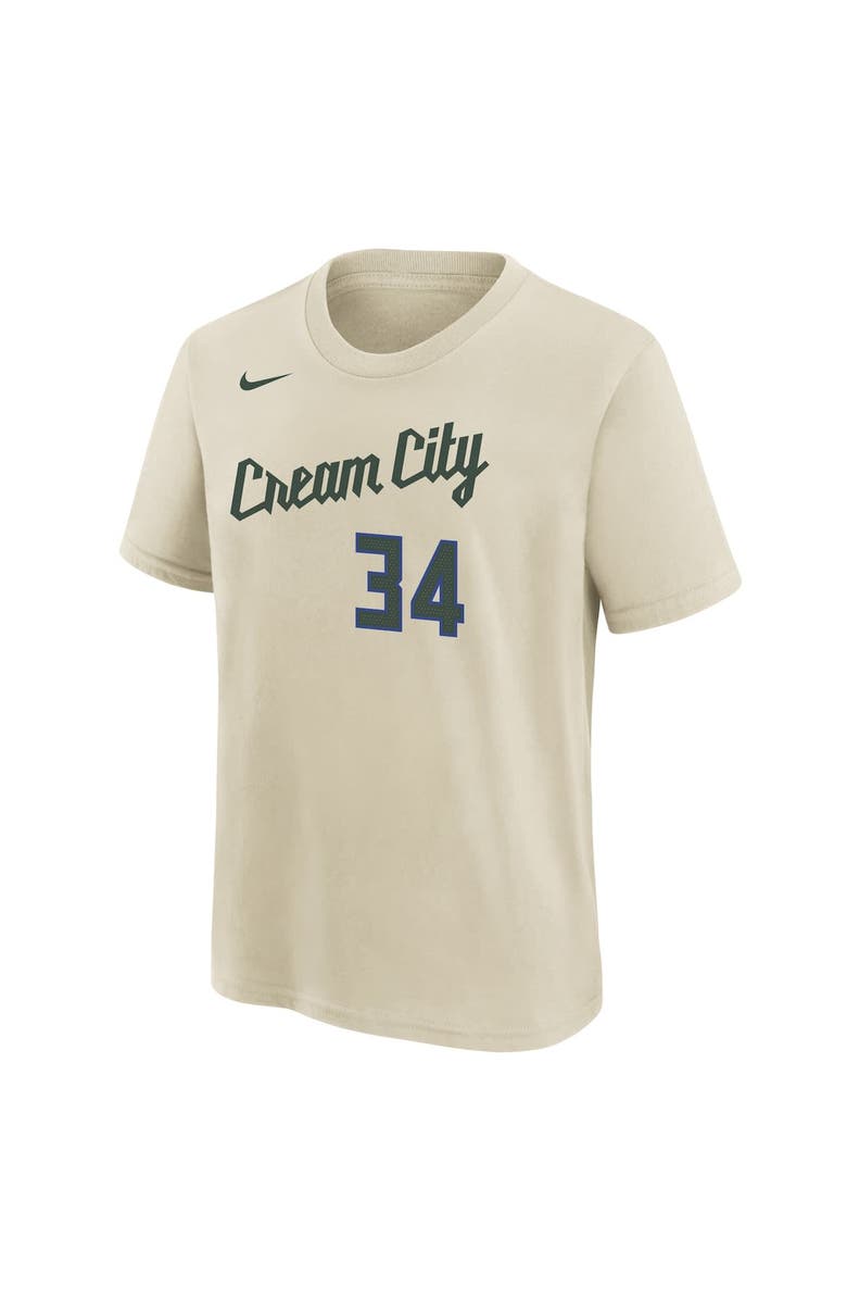 Nike Youth Nike Giannis Antetokounmpo Cream Milwaukee Bucks 2025/26 City Edition Name & Number T-Shirt, Alternate, color, Cream