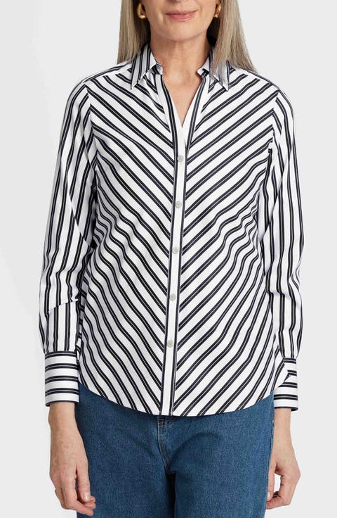 Mary Stripe Cotton Blend Button-Up Shirt
