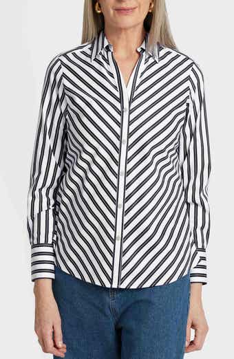 Foxcroft Mary Stripe Cotton Blend Button-Up Shirt