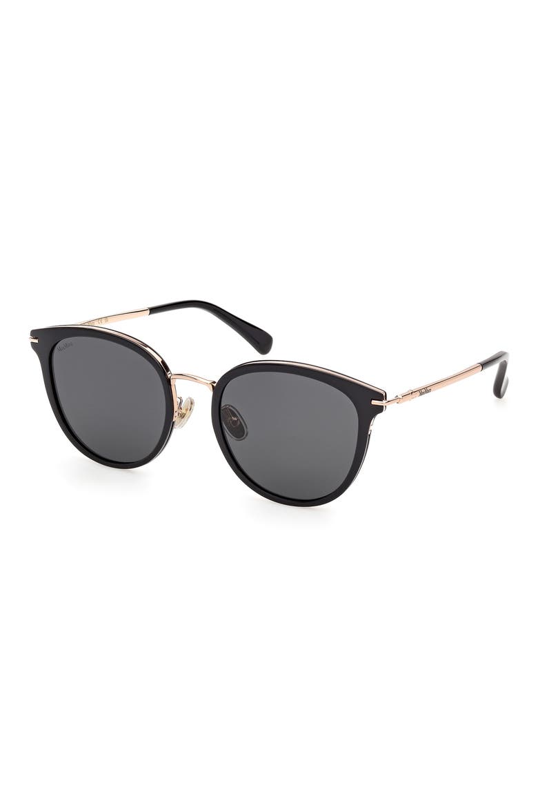 55mm Round Sunglasses, Alternate, color, SHINY BLACK / SMOKE