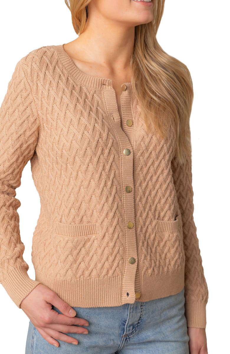 Hope & Henry Organic Herringbone Stitch Cardigan Sweater, Alternate, color, Camel Heather