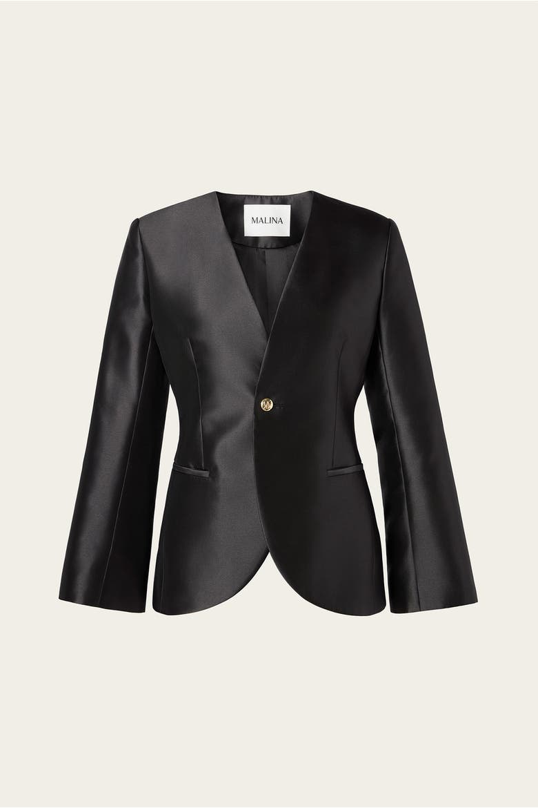 Nori Fitted Heavy Satin Blazer, Alternate, color, Black