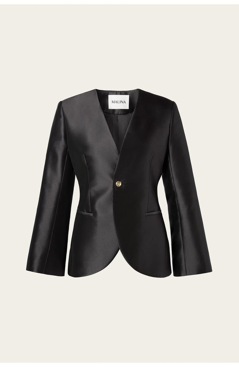 Malina Nori Fitted Heavy Satin Blazer, Alternate, color, Black