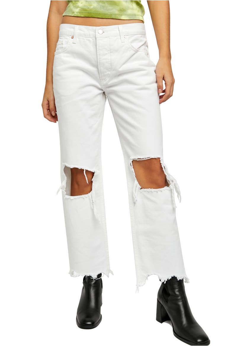 We the Free Maggie Mid Rise Ripped Straight Leg Jeans, Main, color, OPTIC WHITE