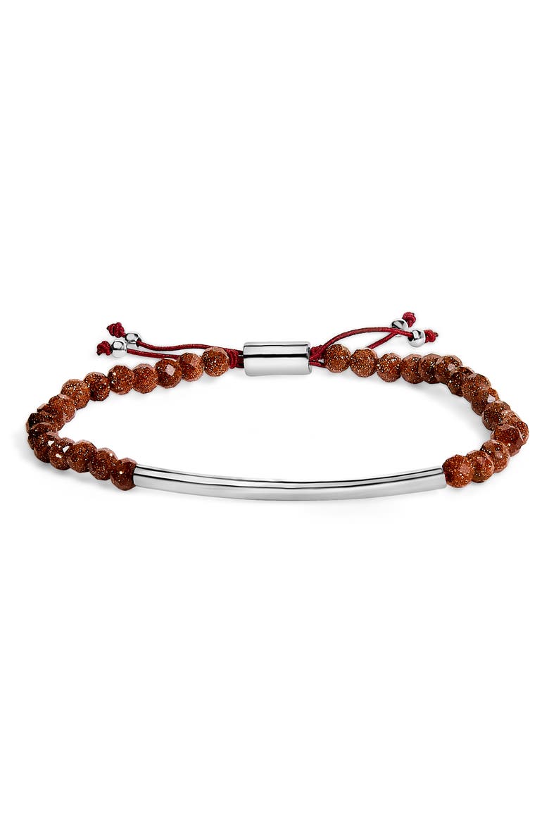 Sterling Silver Sand Bead Station Bracelet Bolo, Main, color, Silver
