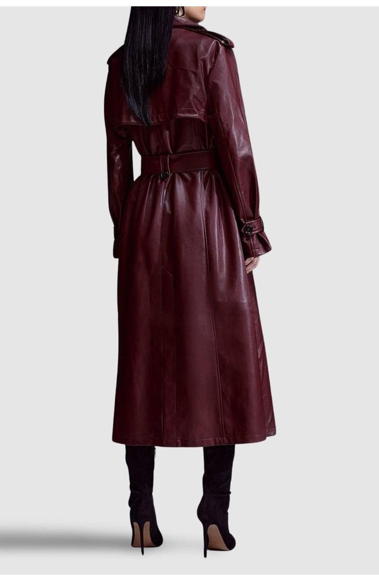 Karen Millen Tailored Faux Leather Belted Trench Coat, Alternate, color, Oxblood