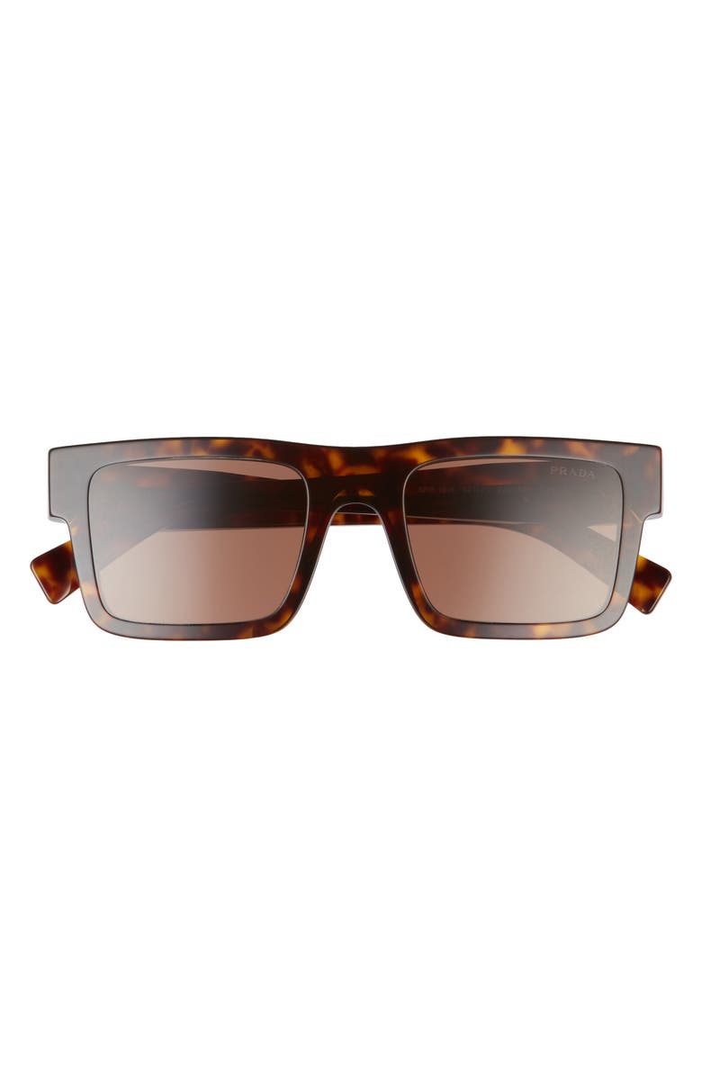 Prada 52mm Rectangular Sunglasses, Main, color, Tortoise/ Dark Brown