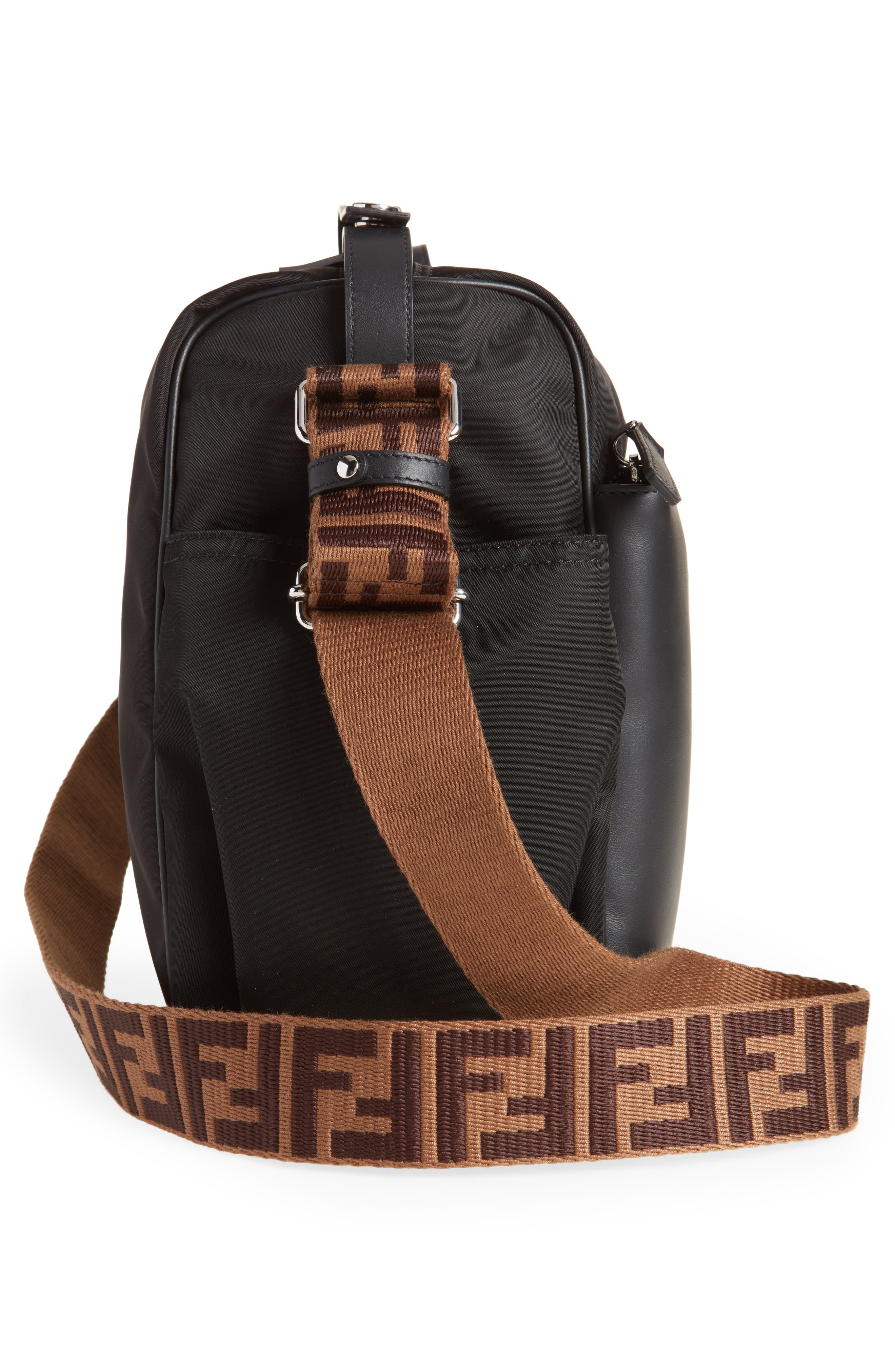 Fendi Logo Leather & Nylon Diaper Bag, Alternate, color, 