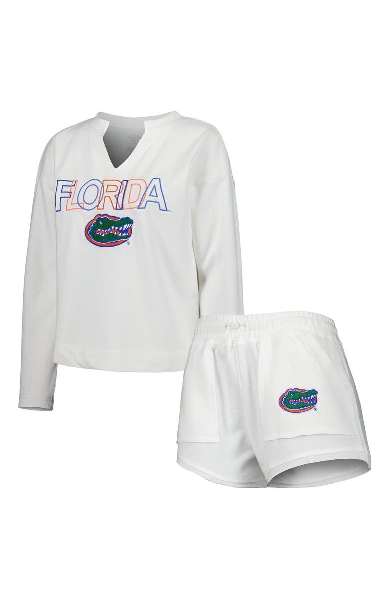 CONCEPTS SPORT Women's Concepts Sport  White Florida Gators Sunray Notch Neck Long Sleeve T-Shirt & Shorts Set, Main, color, 